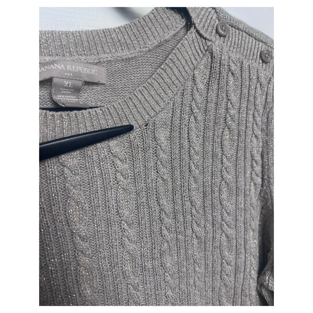 Banana Republic Women's Cable Knit Metallic Sweater Shoulder Button Size XL - Picture 4 of 9